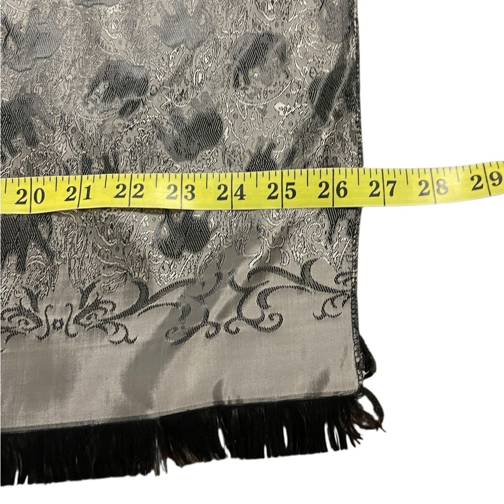 Black/Grey/Silver Fringe Elephant Reversible Silky Scarf Wrap Shawl - Picture 10 of 11